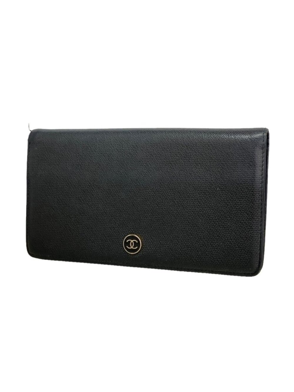 Chanel Wallet Coco Buttons Leather Black Gold